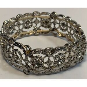 Vintage Panel Bracelet Silver Tone with Intricate Detail Stretch Expandable